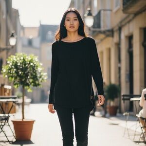 Trunk Ltd Black Knit Top Long Sleeve White Stitching Open Back